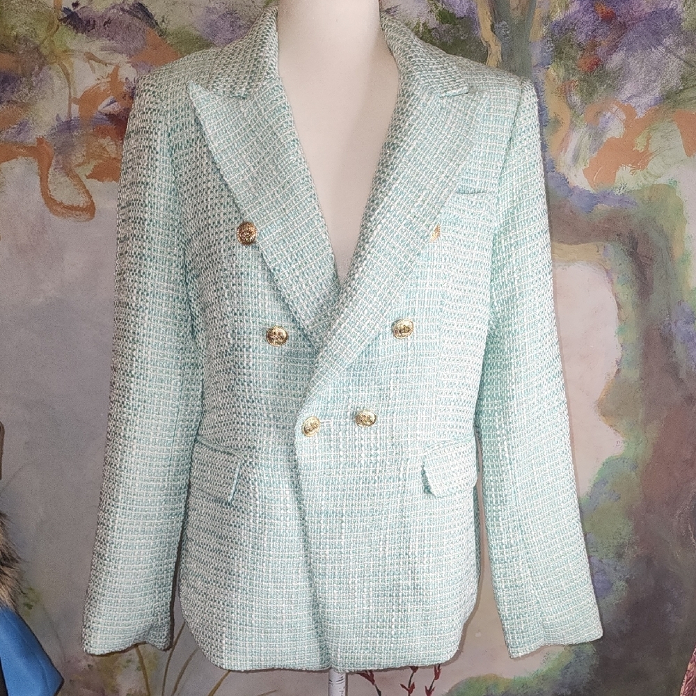 Mint Green Double-Breasted Blazer